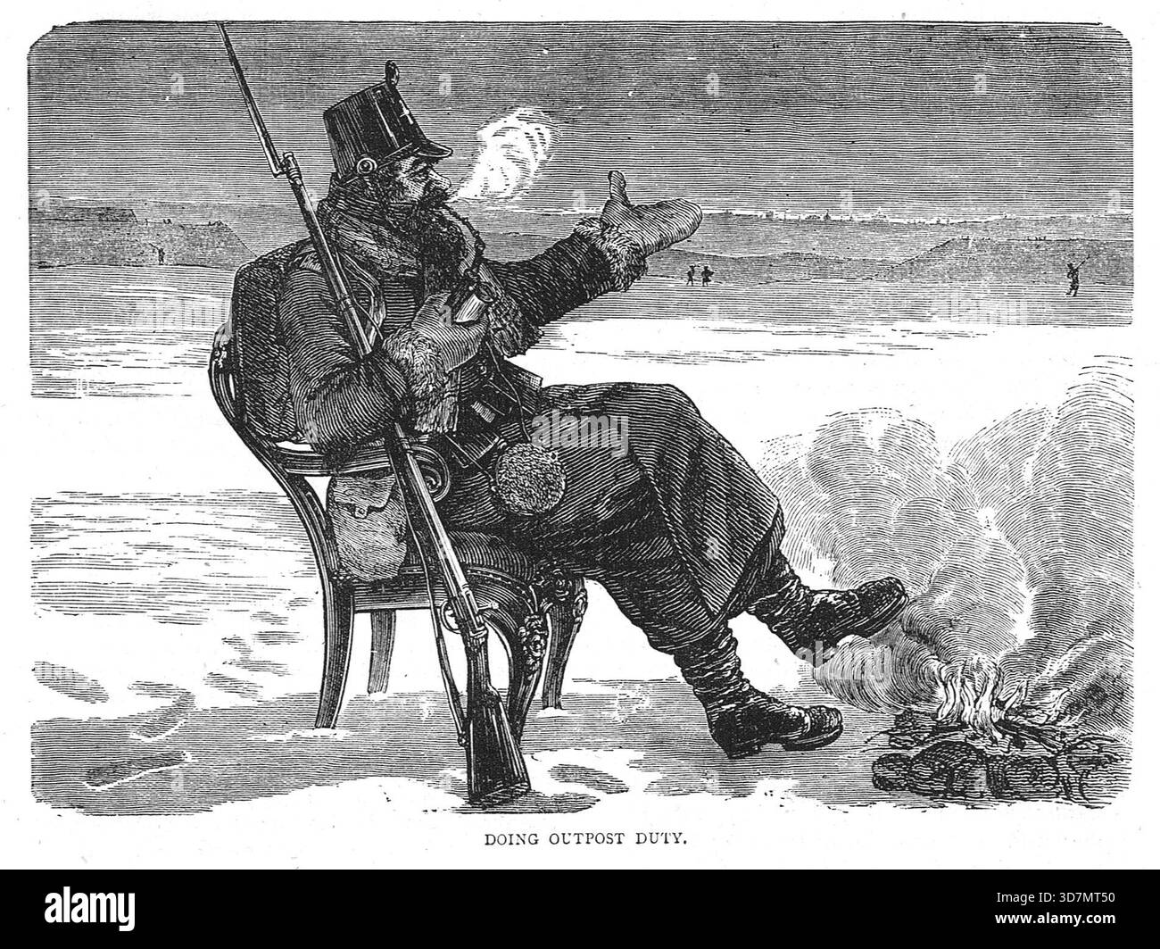 Ein Soldat, der während des Deutsch-Französischen Krieges Außenposten verrichtet hat. Stockfoto