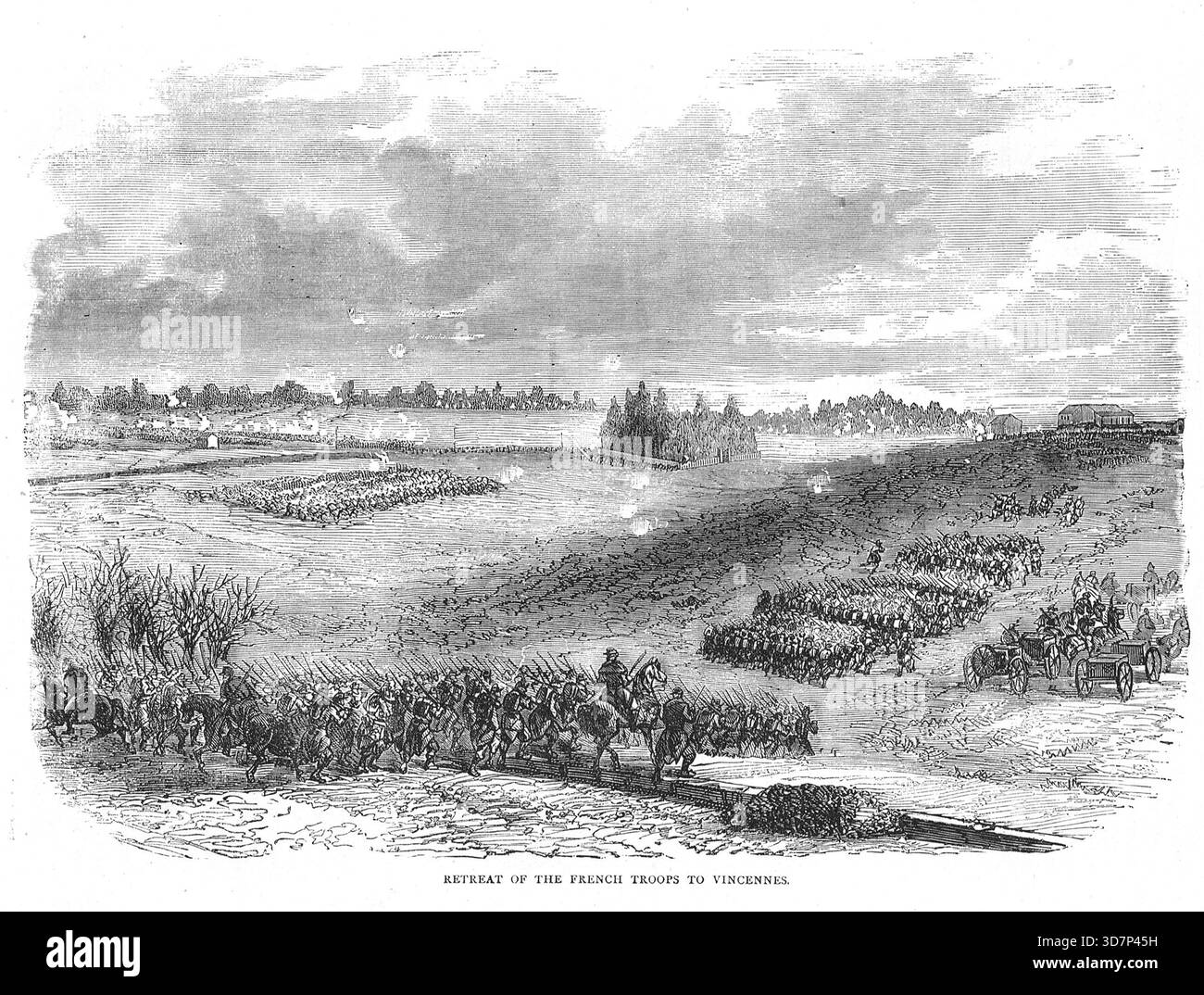Rückzug der französischen Truppen nach Vincennes während des Deutsch-Französischen Krieges. Stockfoto