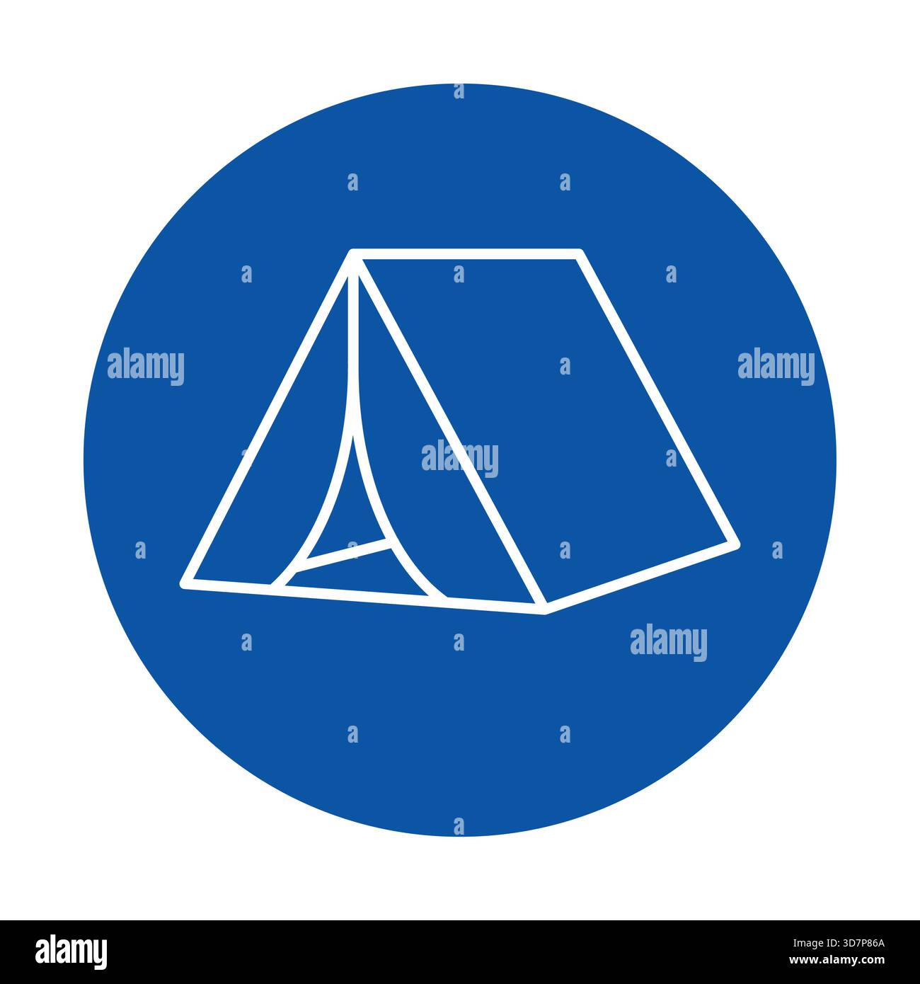 Diese minimalistische Illustration zeigt ein weißes Zeltdesign auf einem leuchtend blauen Hintergrund. Perfekt für Outdoor-Abenteuer und Camping-Acts Stock Vektor