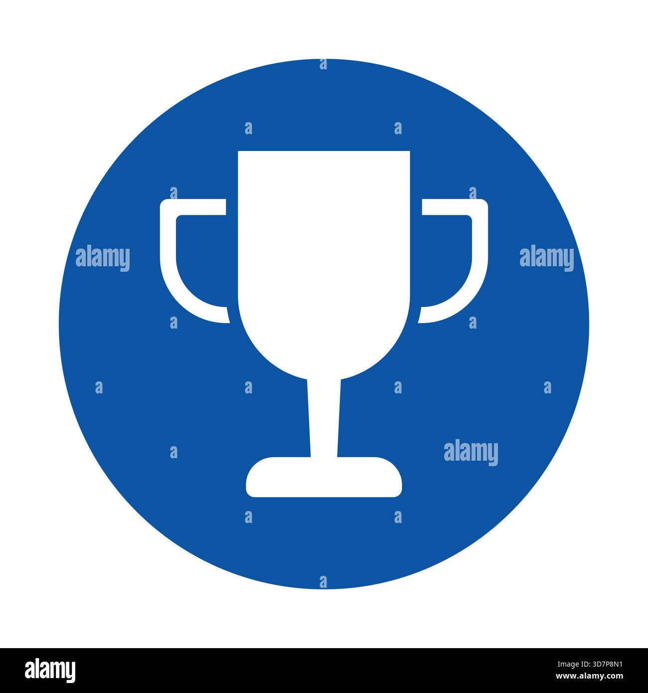 Ein blaues kreisförmiges Symbol mit einem weißen Trophäensymbol, das Leistung und Erfolg in verschiedenen Bereichen repräsentiert und perfekt für Motivationen oder Feiern geeignet ist Stock Vektor
