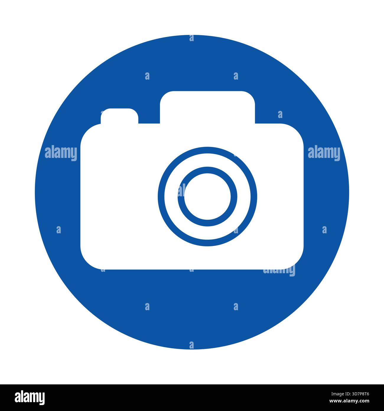 Ein klares und modernes blaues kreisförmiges Symbol mit einem weißen Kamerasymbol. Perfekt für die Darstellung von Fotografie, Medien und digitaler Technologie in verschiedenen Bereichen Stock Vektor