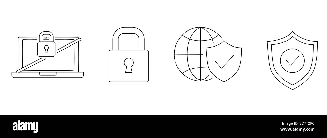 Handgezeichnete Symbole für digitale Sicherheits- und Schutzkonzepte Stock Vektor