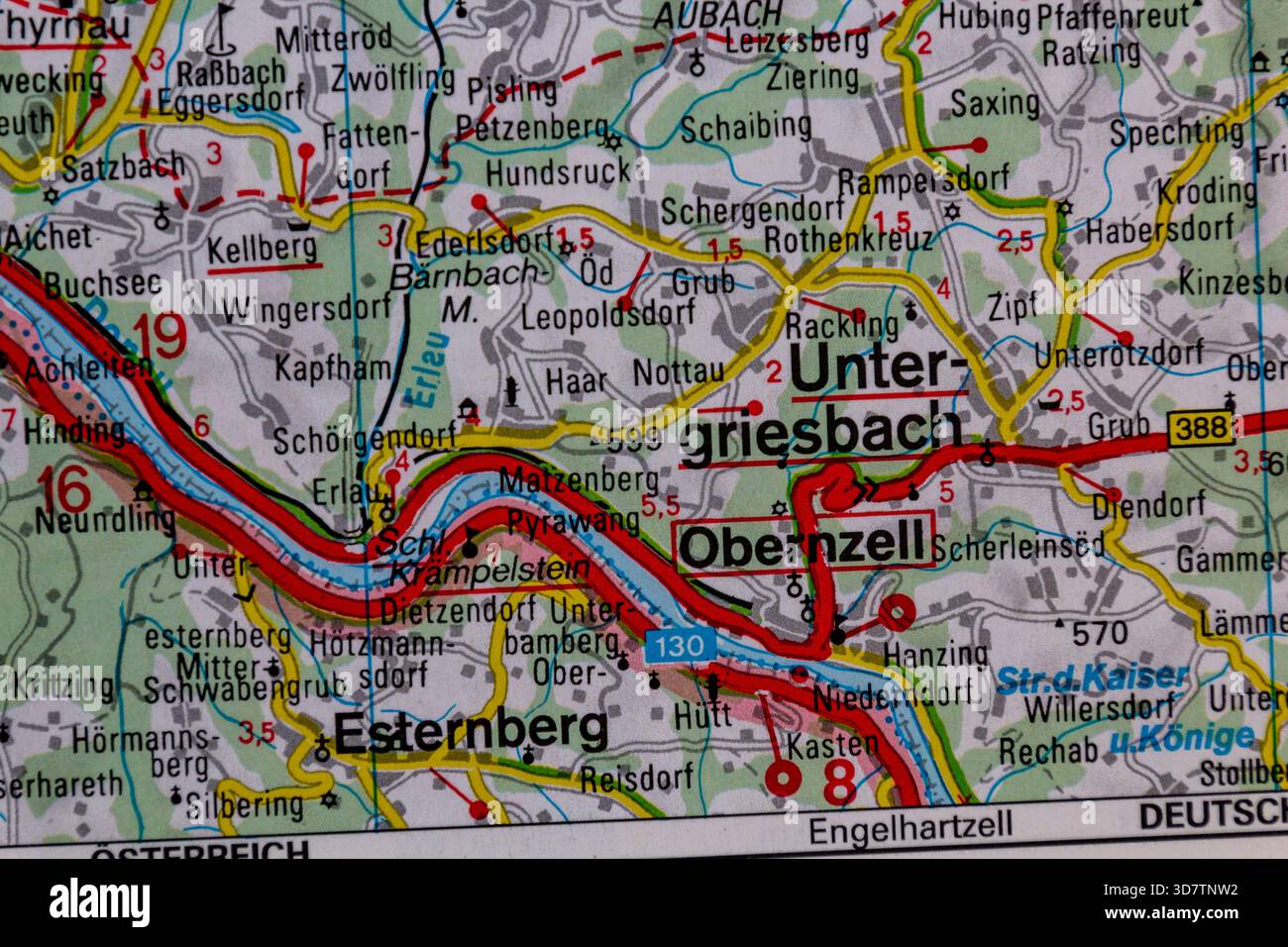 Esternberg, Obernzell und Untergriesbach, Deutschland, auf einer Straßenkarte Stockfoto