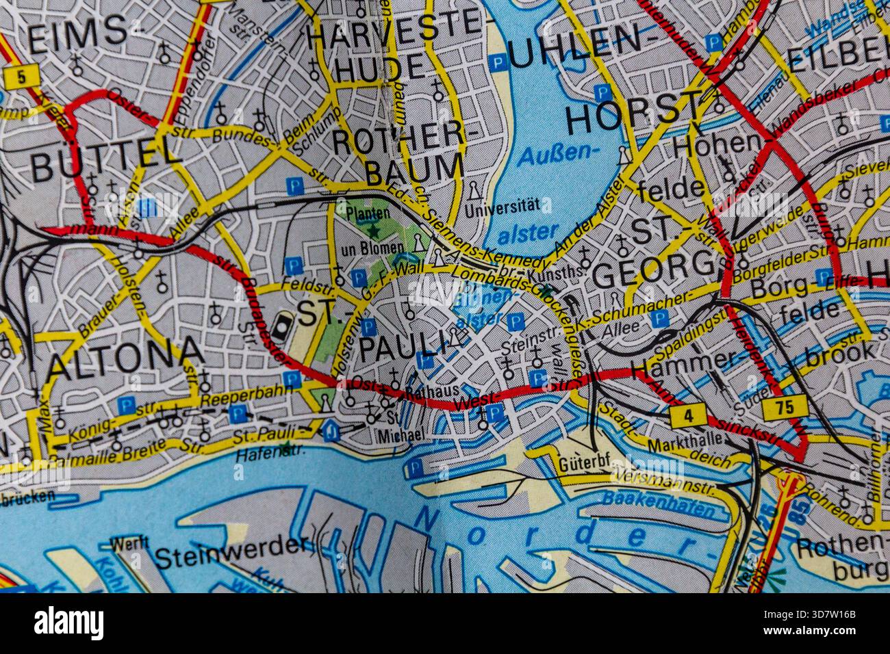 Hamburg, Deutschland, auf einer Straßenkarte Stockfoto