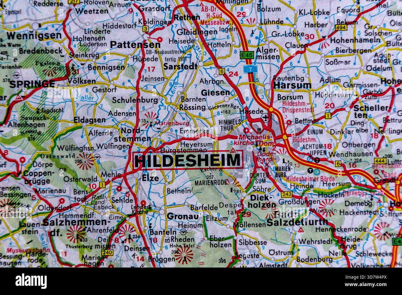 Hildesheim, Deutschland, auf einer Straßenkarte Stockfoto