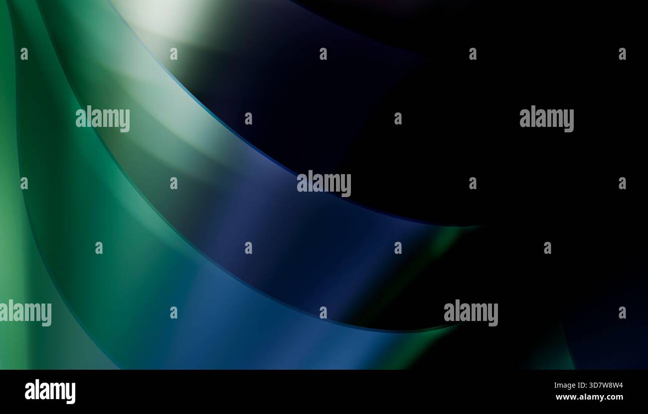 Abstrakte Wellen in Grün und Blau mit Verläufen, die ein glattes, fließendes Muster erzeugen. Abbildung, Rendering Stockfoto