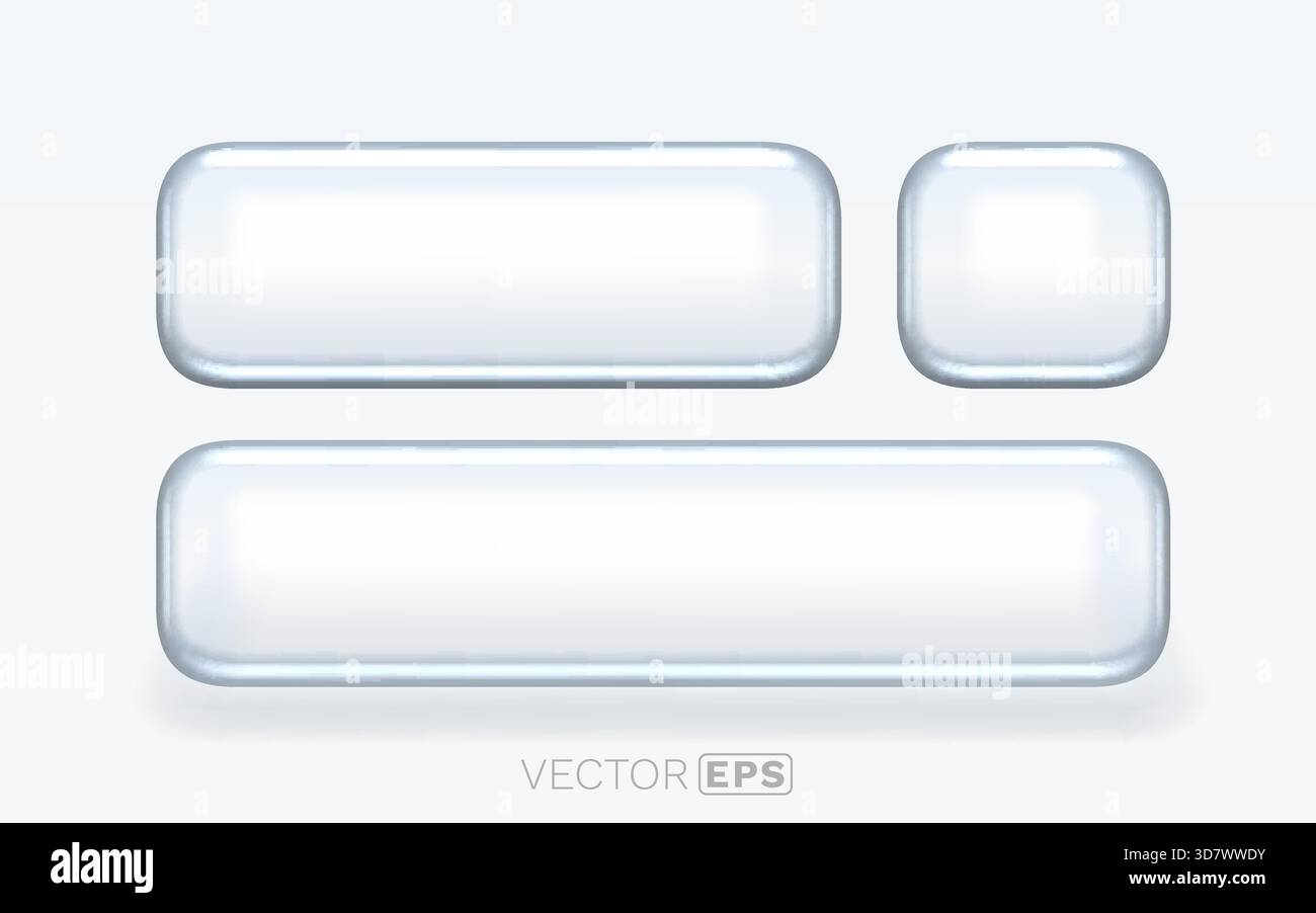 Satz blanker, glänzend weißer Webtasten mit abgerundeten Ecken, perfekt für das Design der Benutzeroberfläche. Vektorabbildung. Stock Vektor