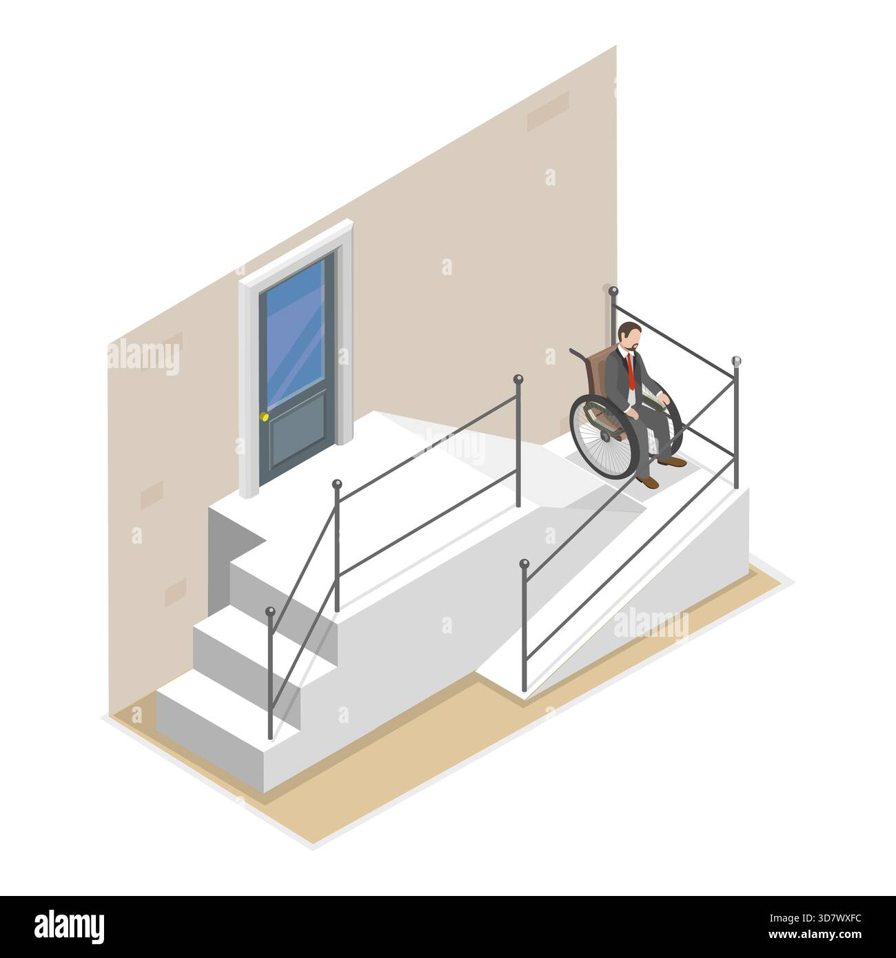 3D Isometrische flache Darstellung von barrierefreiem Zugang zu Behinderungen, Sozialhilfe, assistiven Technologien. Punkt 1 Stockfoto
