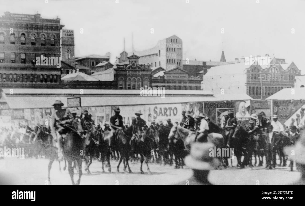Der Brisbane General Strike begann 1912, als Mitglieder der Australian Tramway Employees Association am 18. Januar 1912 entlassen wurden, als sie gewerkschaftsabzeichen trugen. Stockfoto