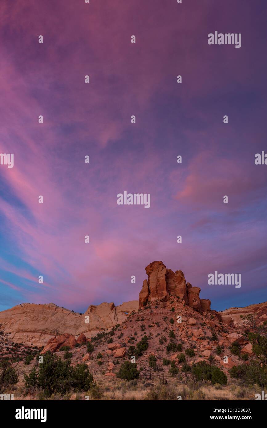 Abenddämmerung, Muley Twist Canyon, Capitol Reef National Park, Utah Stockfoto