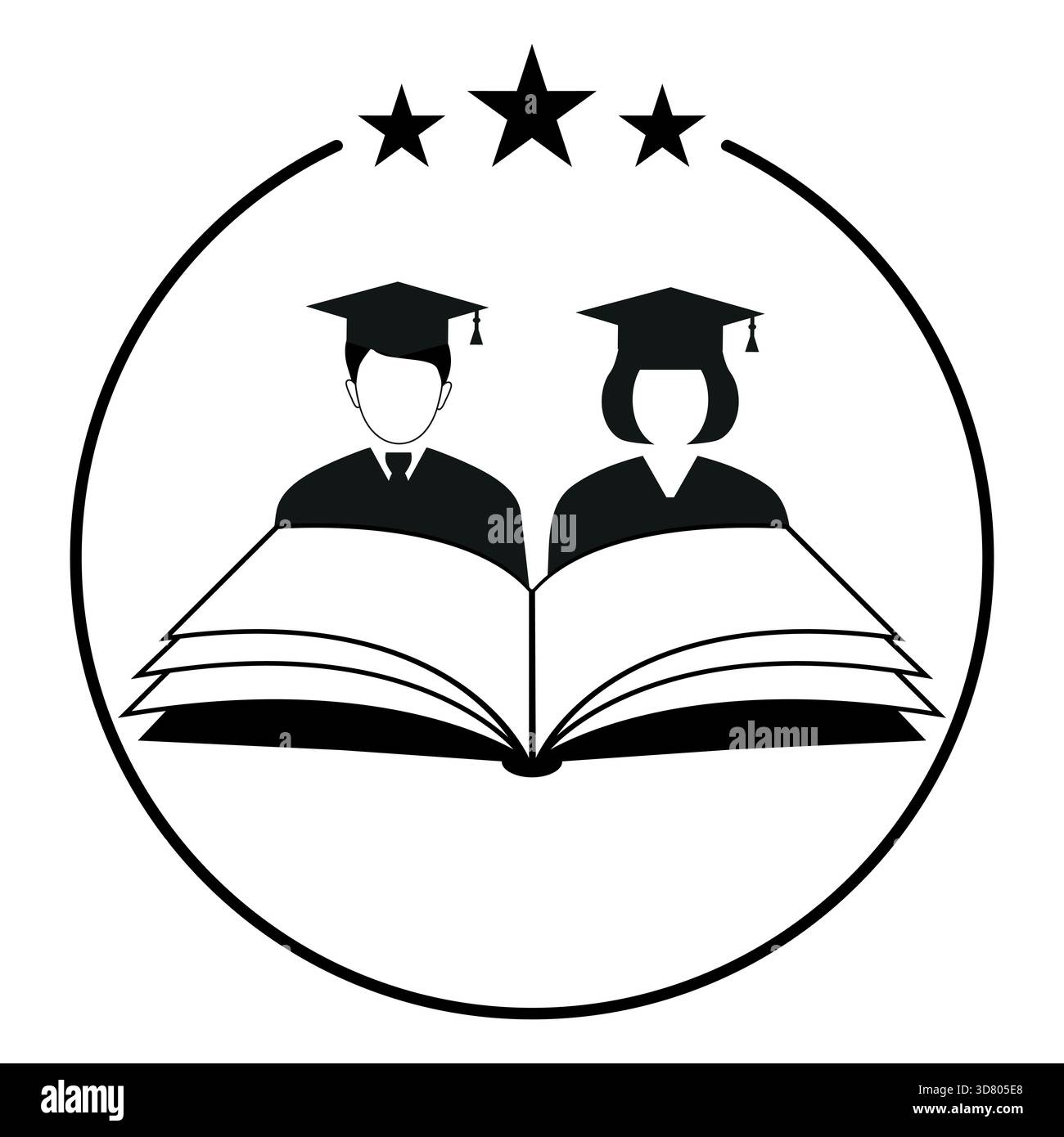 Abbildung des Bildungslogos. Schüler mit einem Buch auf weißem Hintergrund. Stock Vektor