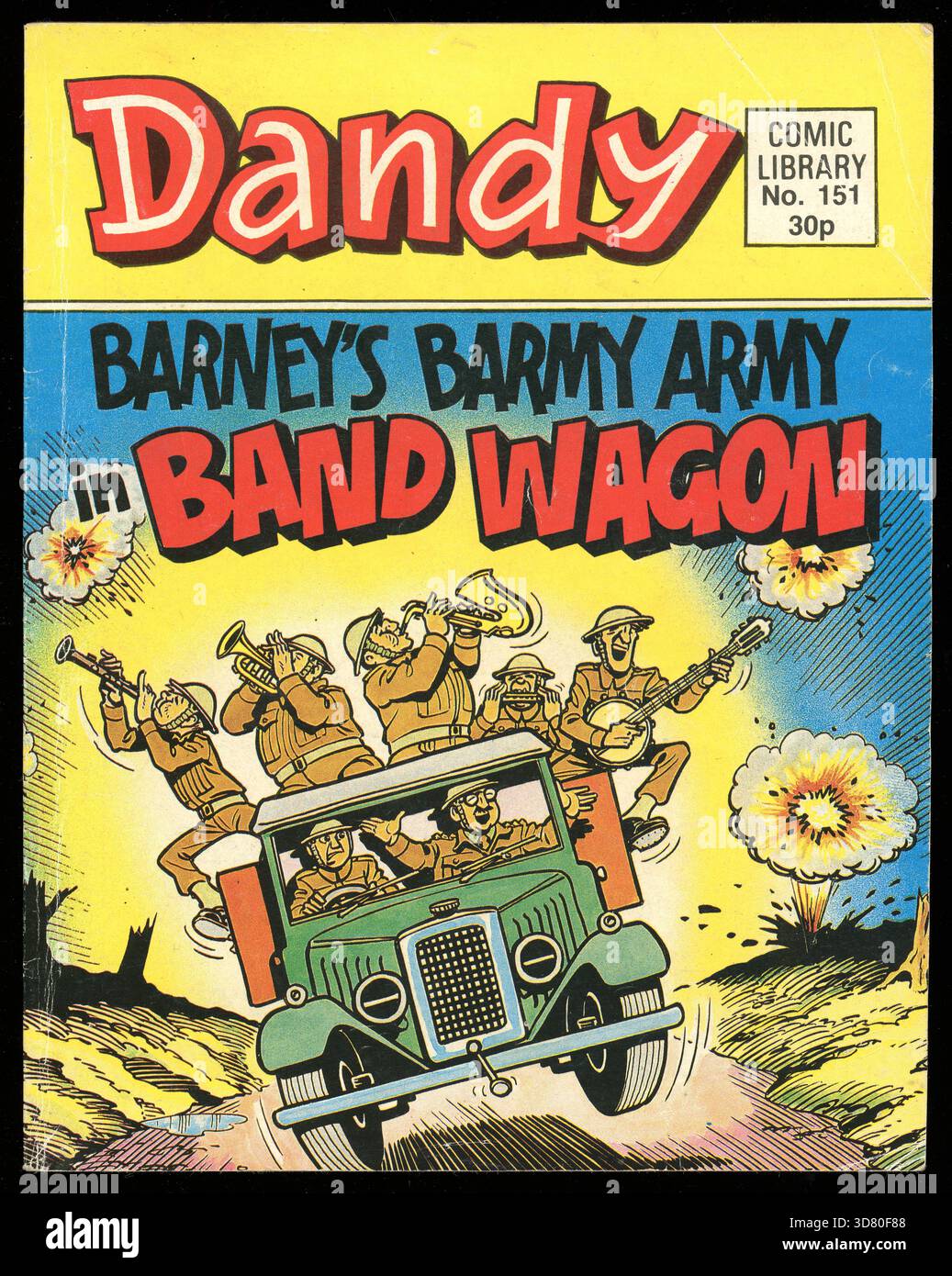 Vintage-Kopie, Vorderseite, der Dandy Comic Library (monatlich) Serie Nr. 151. Barney's Barmy Army in Band Wagon, veröffentlicht 1989. GROSSBRITANNIEN Stockfoto