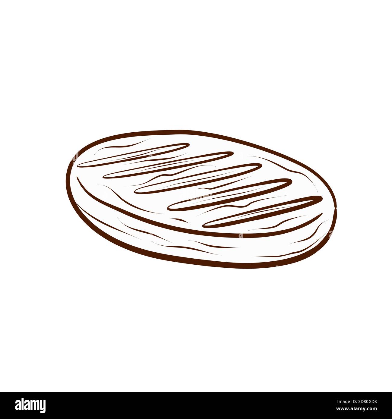 Ein Stück Steak mit markanten Grillmarkierungen. Vektorabbildung im Strichart-Stil. Ein einfaches Schwarzweißbild ohne Farbe, isoliert Stock Vektor