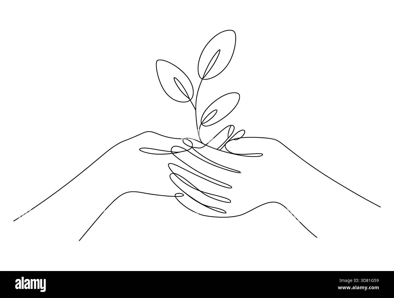 Zarte Hände schröpfen sanft einen Keimling Stock Vektor