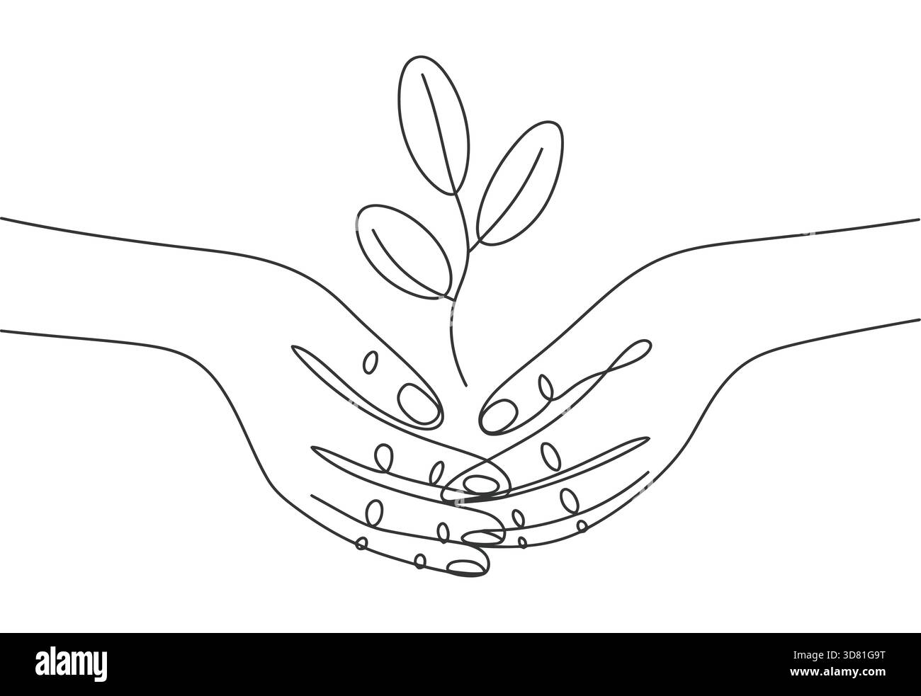 Zarte Hände schröpfen sanft einen Keimling Stock Vektor