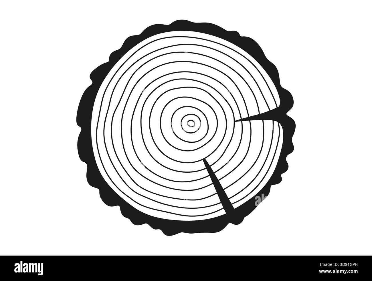 Schwarz-weiß-Darstellung eines Baumringquerschnitts Stock Vektor