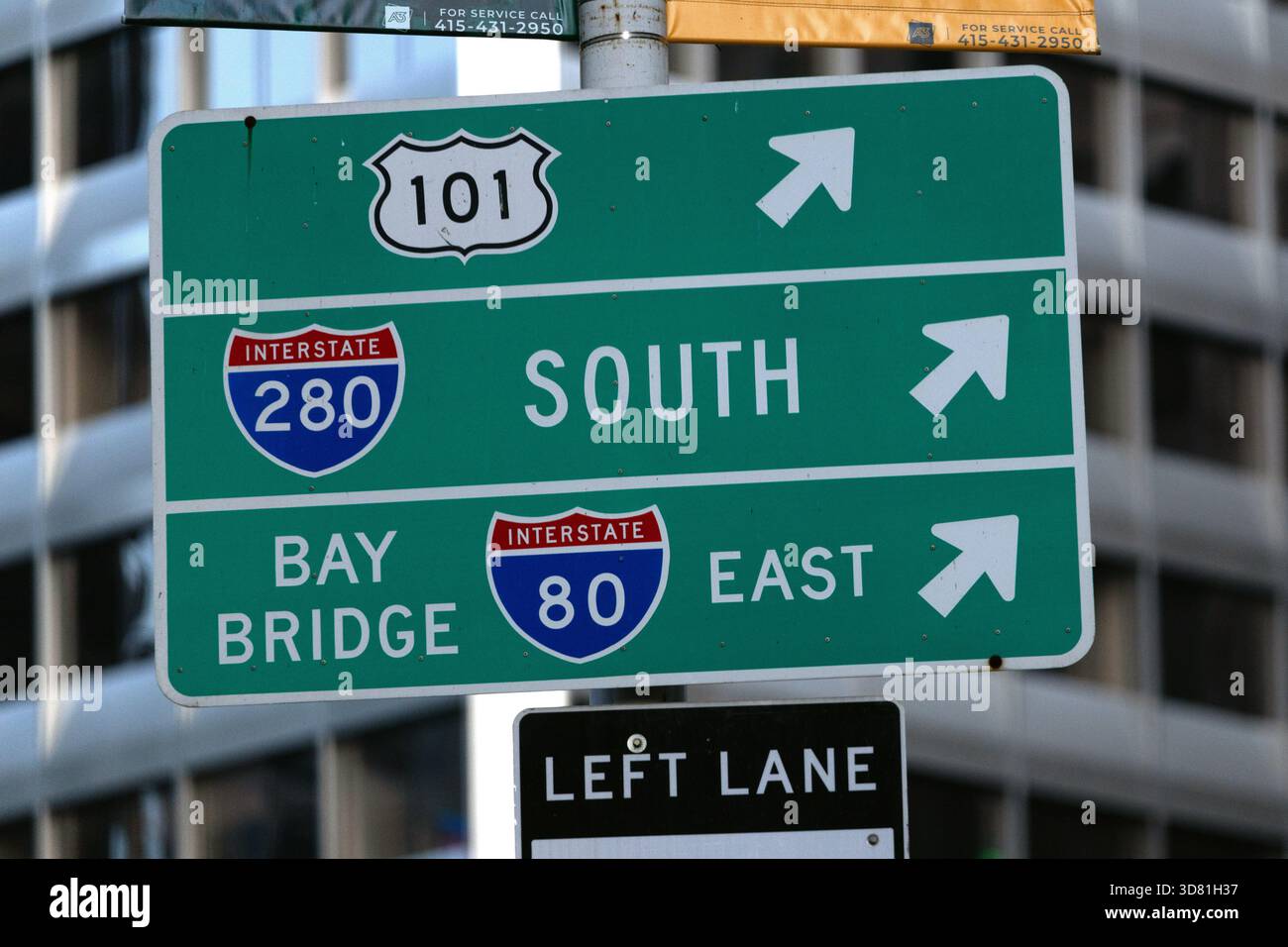 Wegweiser für US 101, I-280 South und I-80 East in San Francisco Stockfoto