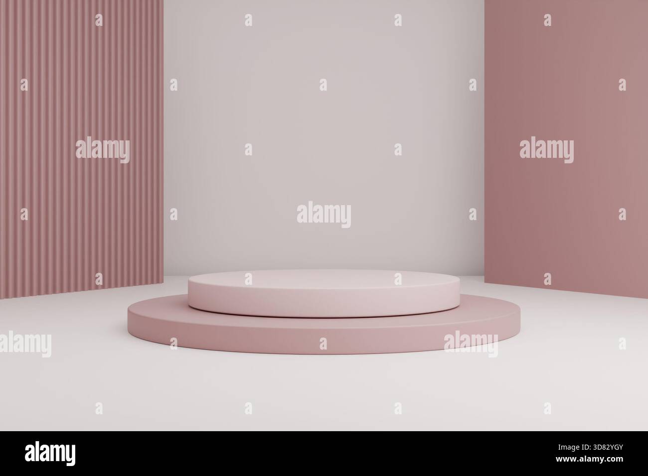Rosafarbener runder Tisch mit weißem Sockel Stockfoto