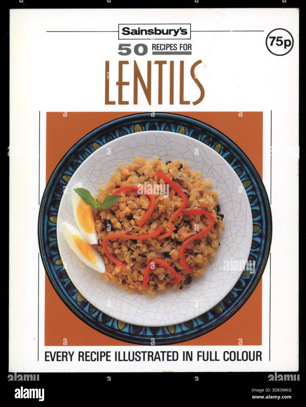 Gebrauchtes Exemplar des Kochbroschets - 50 Rezepte für Linsen, erschienen für Sainsbury's, 1990, Großbritannien Stockfoto