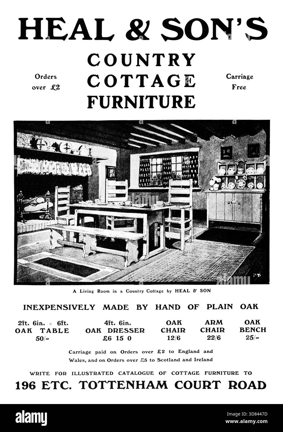 1907 Werbung für Heal & Sons Country Cottage Furniture aus dem Studio Magazin Stockfoto