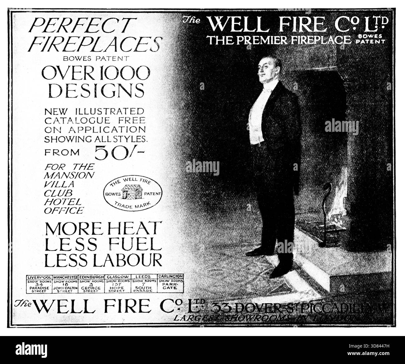 1907 Well Fire Co Ltd., Premier Kaminwerbung vom Studio Magazin Stockfoto