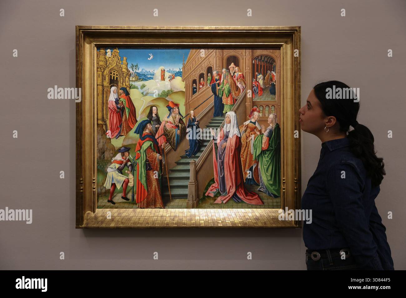 Sotheby’s, London, Vereinigtes Königreich. 28. November 2025. The Presentation of the Virgin, ein Werk aus dem frühen 16. Jahrhundert, das auf £ 150.000–250.000 geschätzt wird, wird während eines Fotoanrufs bei Sotheby’s präsentiert Stockfoto