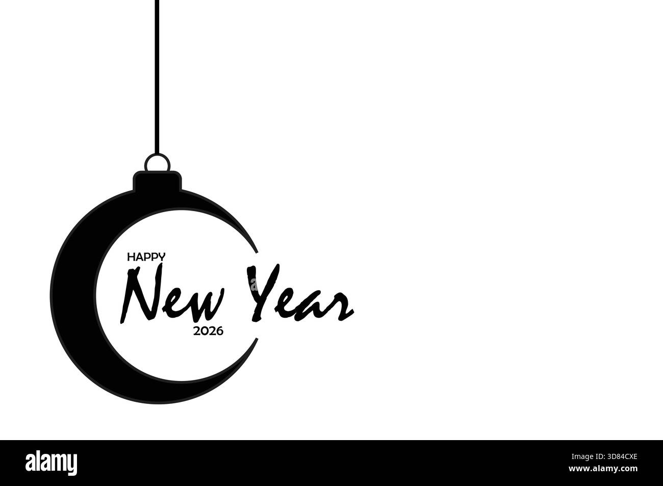 Happy New Year 2026 mit einem großen Halbmond, Festivalfeier, schwarzgrauem Monddesign für Weihnachtsgrüße und saisonalen Themen in der Wintersaison. Stock Vektor