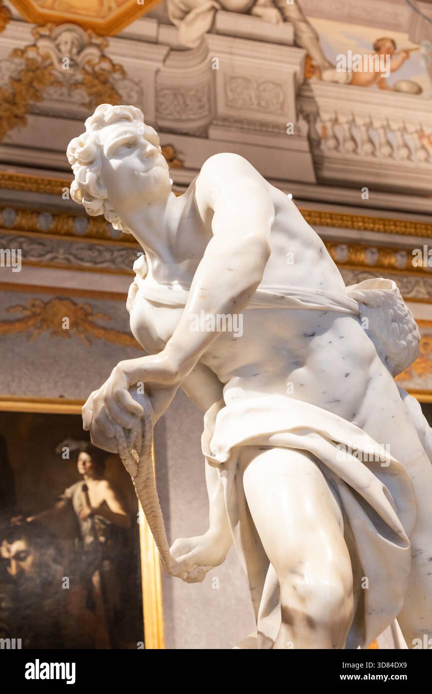 Rom, Italien - 28. Dezember 2023: Galleria Borghese Museum - David von Gian Lorenzo Bernini, 1624 - Marmorstatuen Stockfoto