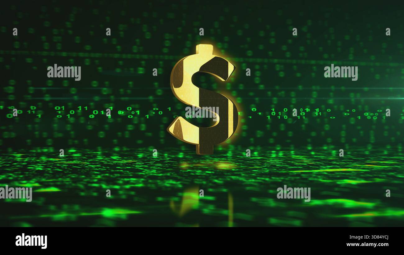 Dollar USD-Währung US-Geld goldenes Metallsymbol. Abstraktes Konzept 3D-Symbol. Stockfoto