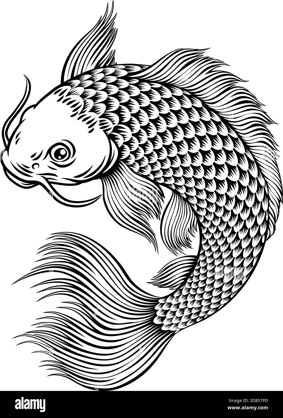 Koi Karpfenfisch Vintage Japanische Holzschnitt-Kunst Stock Vektor