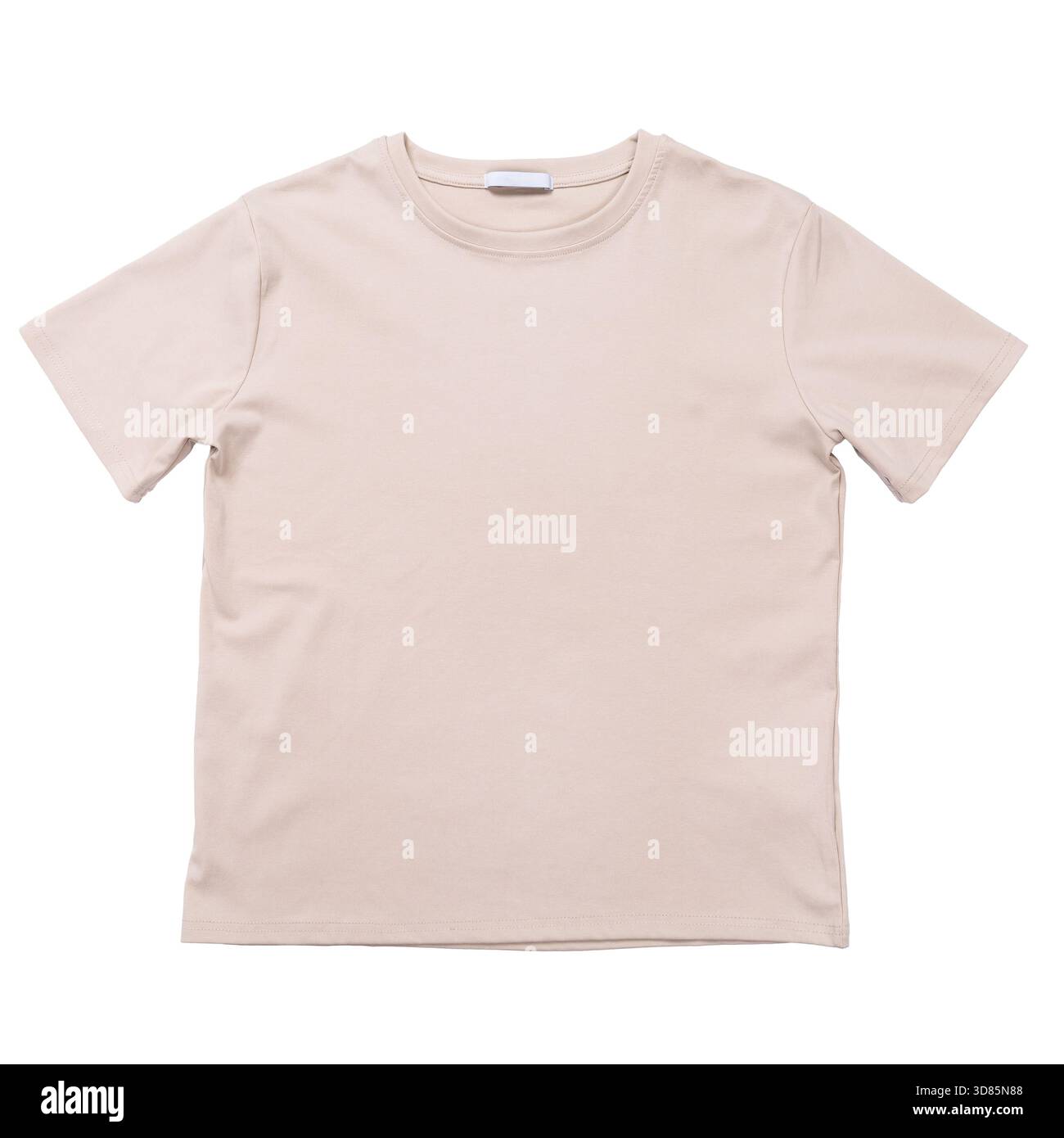 Ein beiges T-Shirt für Frauen, isoliert auf weißem Hintergrund, Vorderansicht Stockfoto