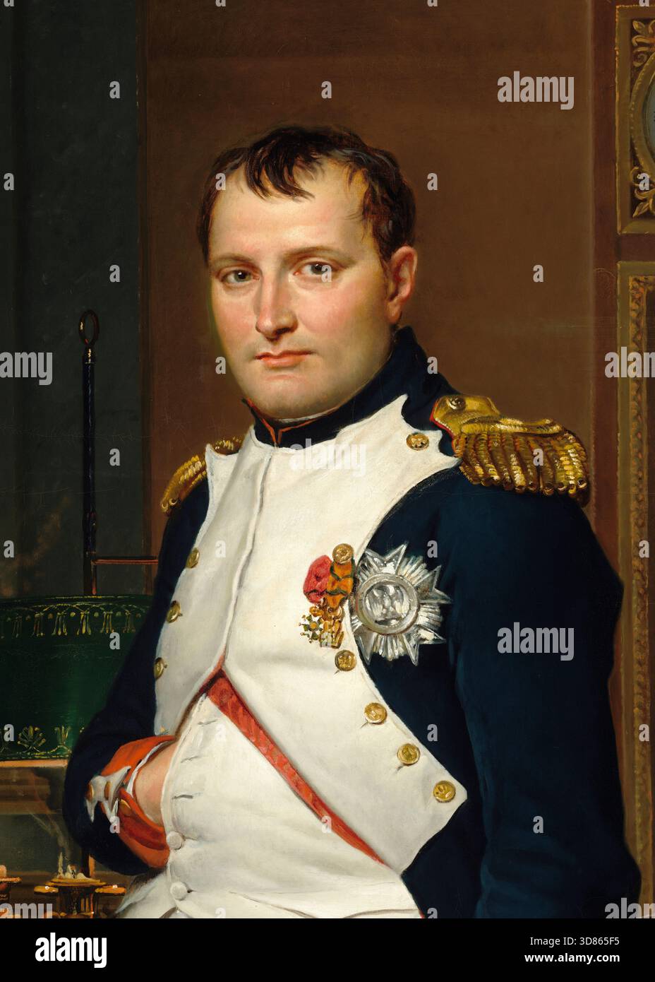 Napoléon dans son Cabinet de travail aux Tuileries (der Kaiser Napoleon in seiner Studie an den Tuilerien), Detail aus dem Jahr 1812 Ölgemälde des französischen Künstlers Jacques-Louis David (1748–1825), das Napoleon I., Kaiser der Franzosen zeigt. Siehe Abbildung 3D865F3 für vollständige Malerei. Stockfoto