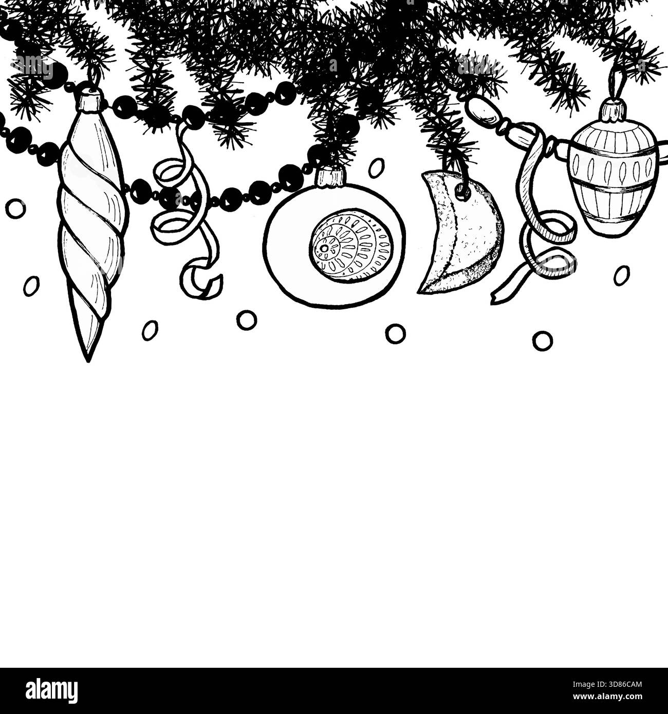 Dekorativer Weihnachtsbaum aus Girlande an einer Wand oder einem Fenster, handgezeichnet auf einem isolierten Hintergrund für Weihnachtsdekorationen, Karten, templat Stockfoto