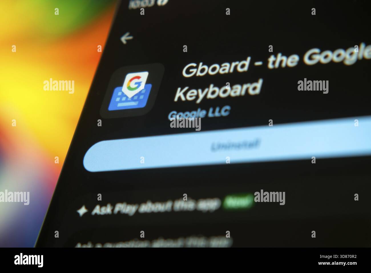 Gboard App-Benutzeroberfläche von Google zeigt die Tastaturfunktion auf einem mobilen Bildschirm an Stockfoto