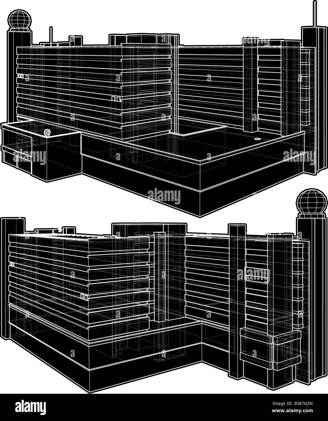 Büro Wohngebäude Vecto. Modernes Büro-, Geschäfts- Oder Einkaufszentrum. Abbildung isoliert auf weißem Hintergrund. Stock Vektor
