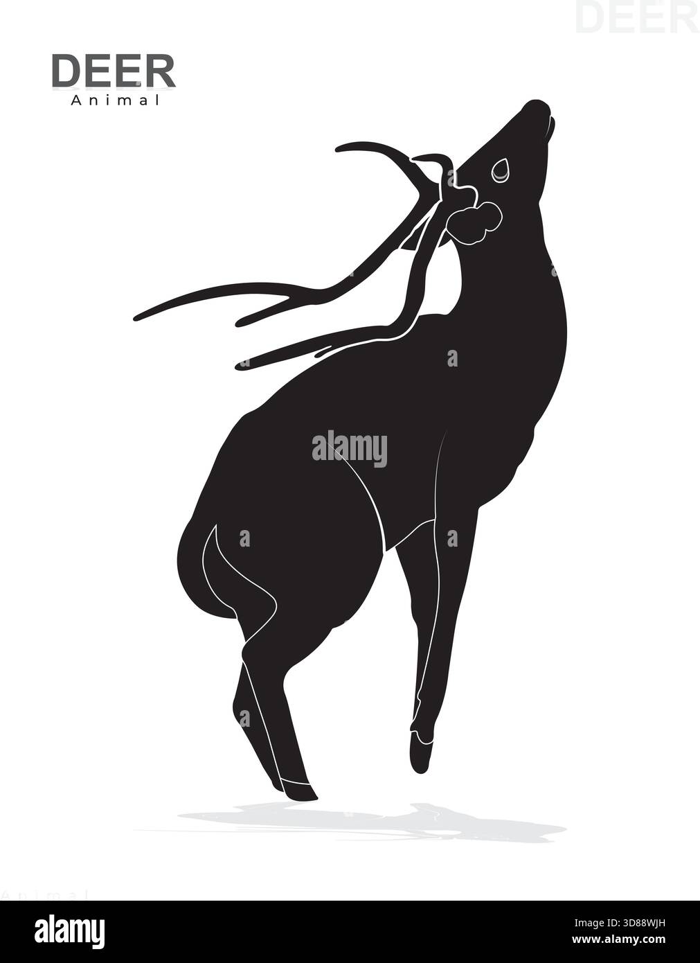 Anmutiger Hirsch Silhouette Vektor nach oben, wilde Tier Illustration. Stock Vektor