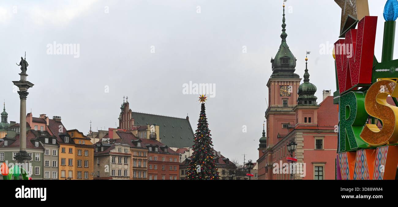 Warszawa, Stare miasto, Plac zamkowy, zamek królewski, gwiazda betlejemska, Weihnachtsbaumstern, mährischer Stern auf dem Weihnachtsbaum, warschau, Weihnachten Stockfoto