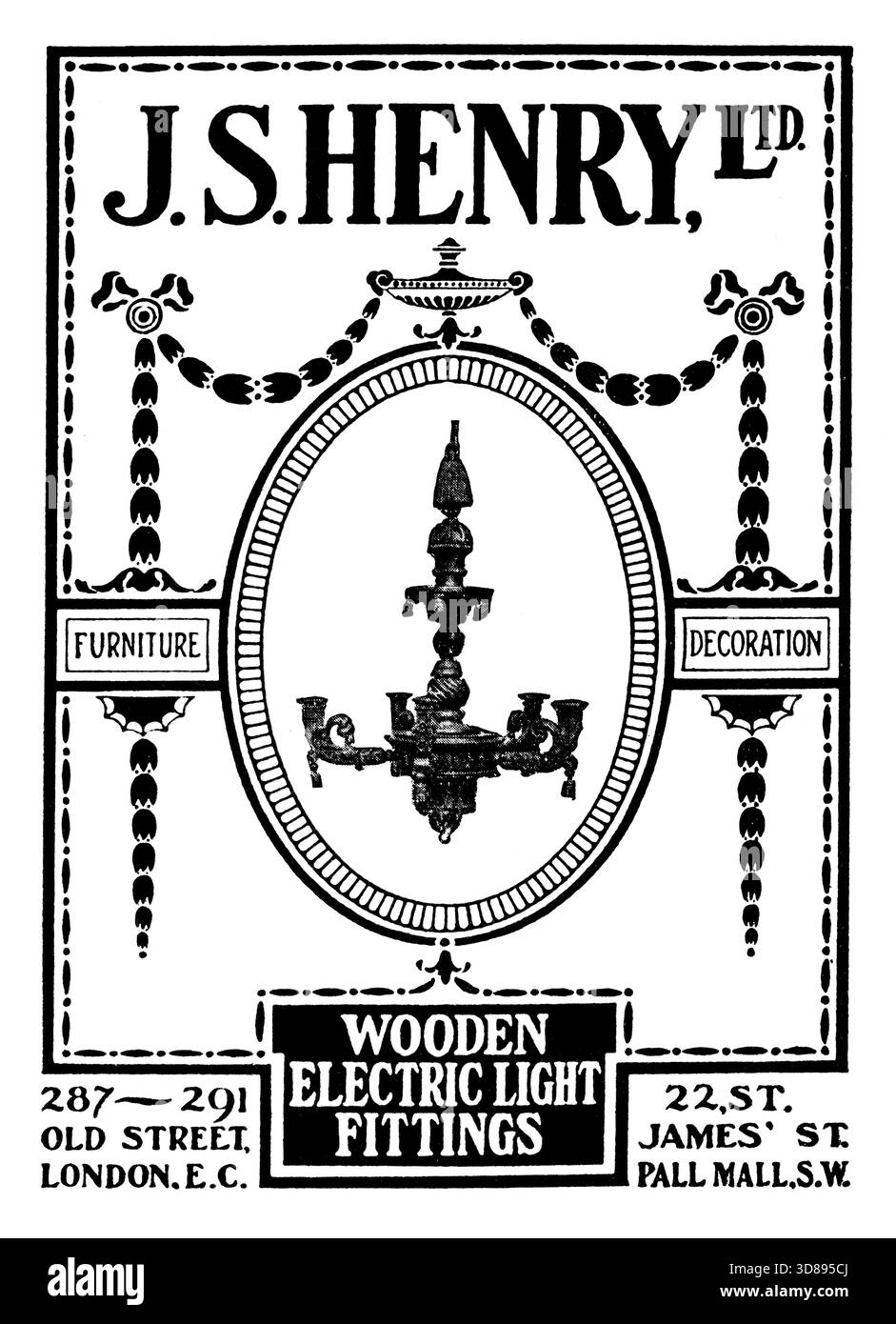 1911 J S Henry Hauswerbung für elektrische Beleuchtungskörper aus Holz aus dem Studio Magazin Stockfoto