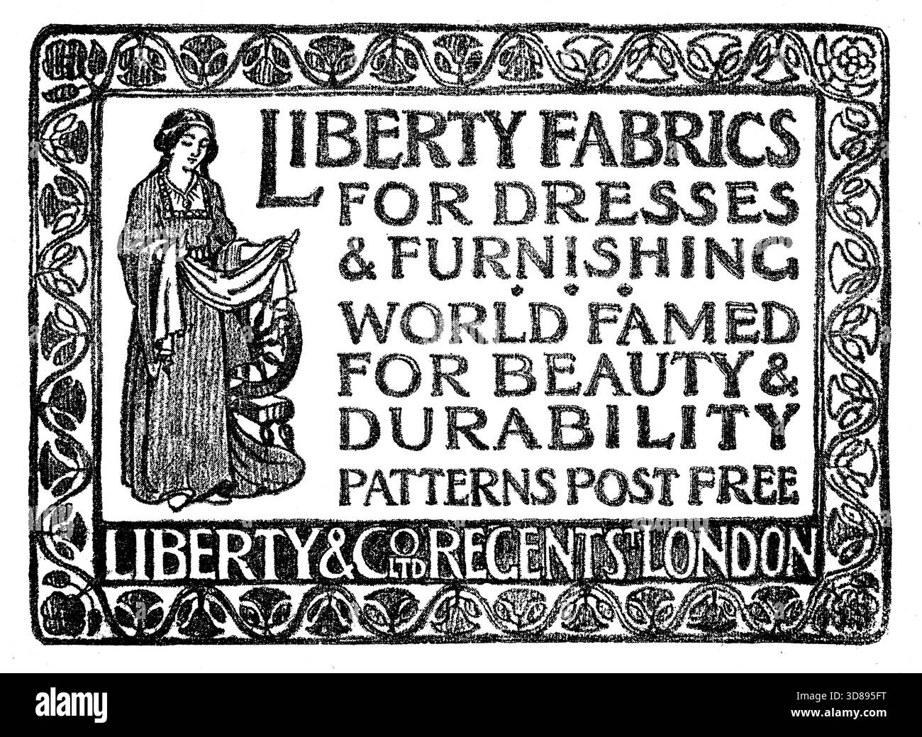 1910 Liberty of London handgezeichnete Stoffe für Kleider und Einrichtungswerbung aus dem Studio Magazin Stockfoto