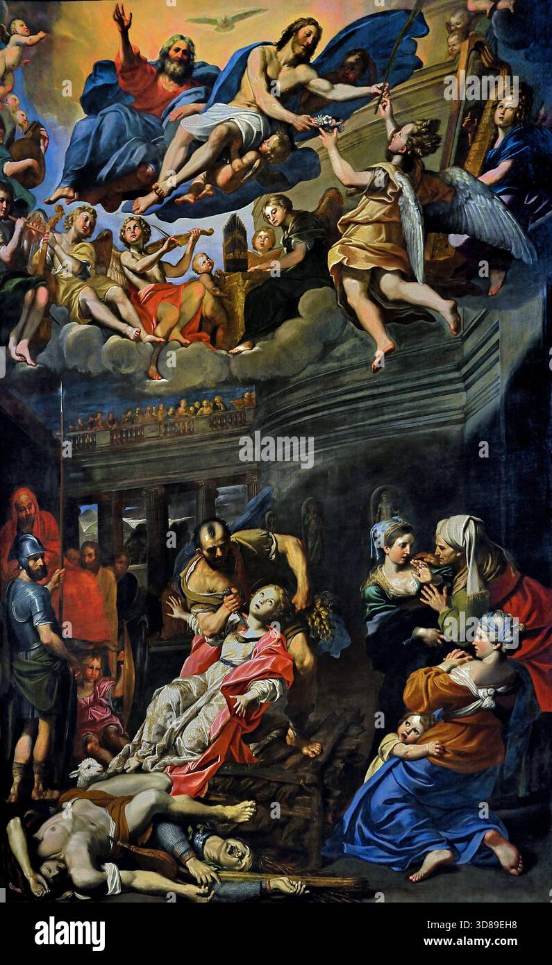 Das Martyrium der Hl. Agnes von Domenico Zampieri sagte, die Panizza 1581-1641 (der sehr jungen Märtyrer beschrieben wird, stirbt sie in der Kehle auf Befehl des Aspasio durchbohrt, Vikar des Präfekten, dessen Sohn abgelehnt worden war, die von Agnese bereits auf die Keuschheit gewidmet.) aus dem 17. Jahrhundert, Italien, Italienisch. Stockfoto