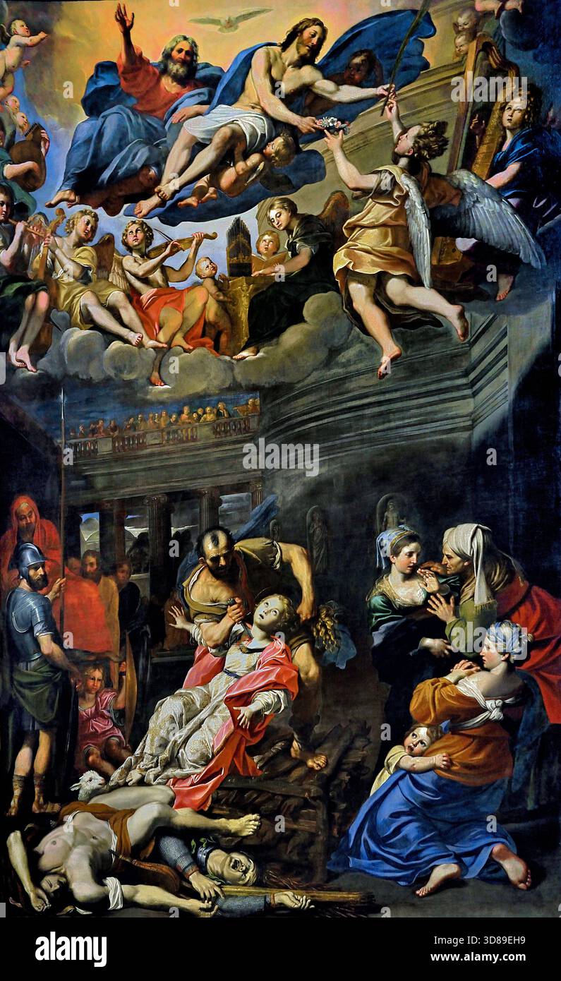 Das Martyrium der Hl. Agnes von Domenico Zampieri sagte, die Panizza 1581-1641 (der sehr jungen Märtyrer beschrieben wird, stirbt sie in der Kehle auf Befehl des Aspasio durchbohrt, Vikar des Präfekten, dessen Sohn abgelehnt worden war, die von Agnese bereits auf die Keuschheit gewidmet.) aus dem 17. Jahrhundert, Italien, Italienisch. Stockfoto