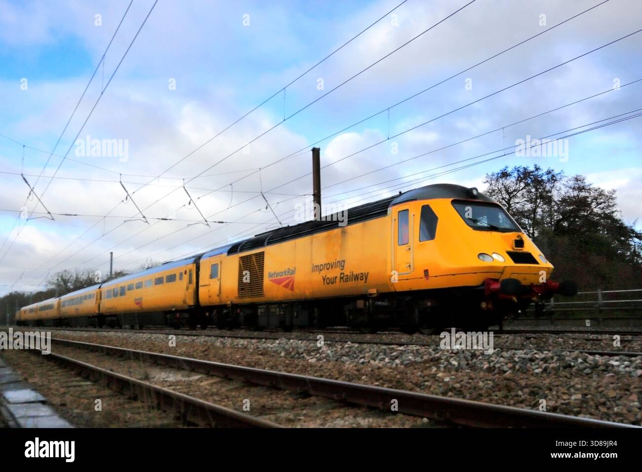 Network Rails New Measurement Train, East Coast Main Line Railway, Peterborough, Cambridgeshire, England, Großbritannien Stockfoto