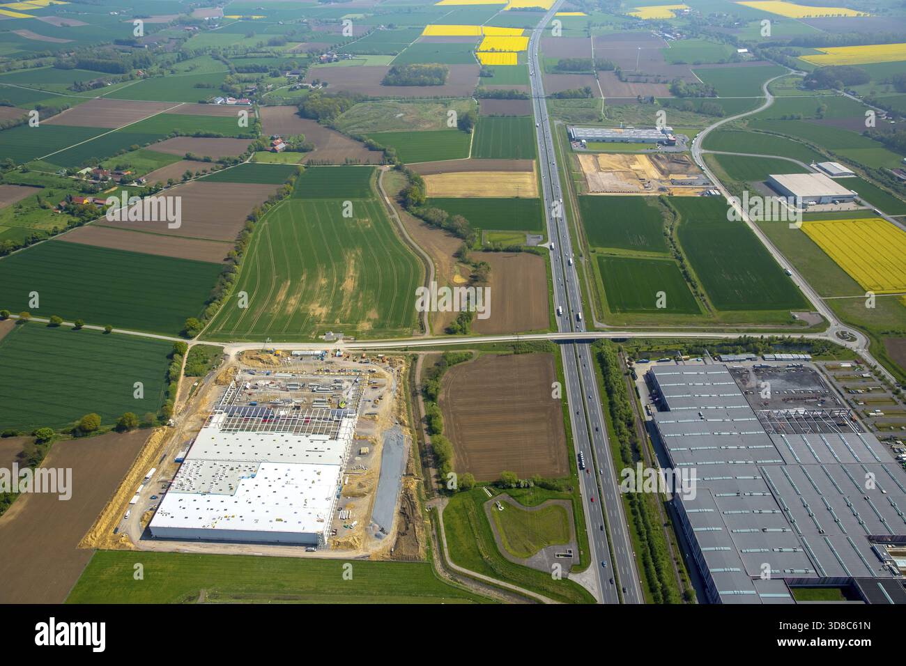 InlogPark Hamm an der Autobahn A2, Boenen, Ruhrgebiet, Nordrhein-Westfalen, Deutschland, DE, Europa, Luftaufnahme, Vogelperspektive, Luftaufnahme, A Stockfoto