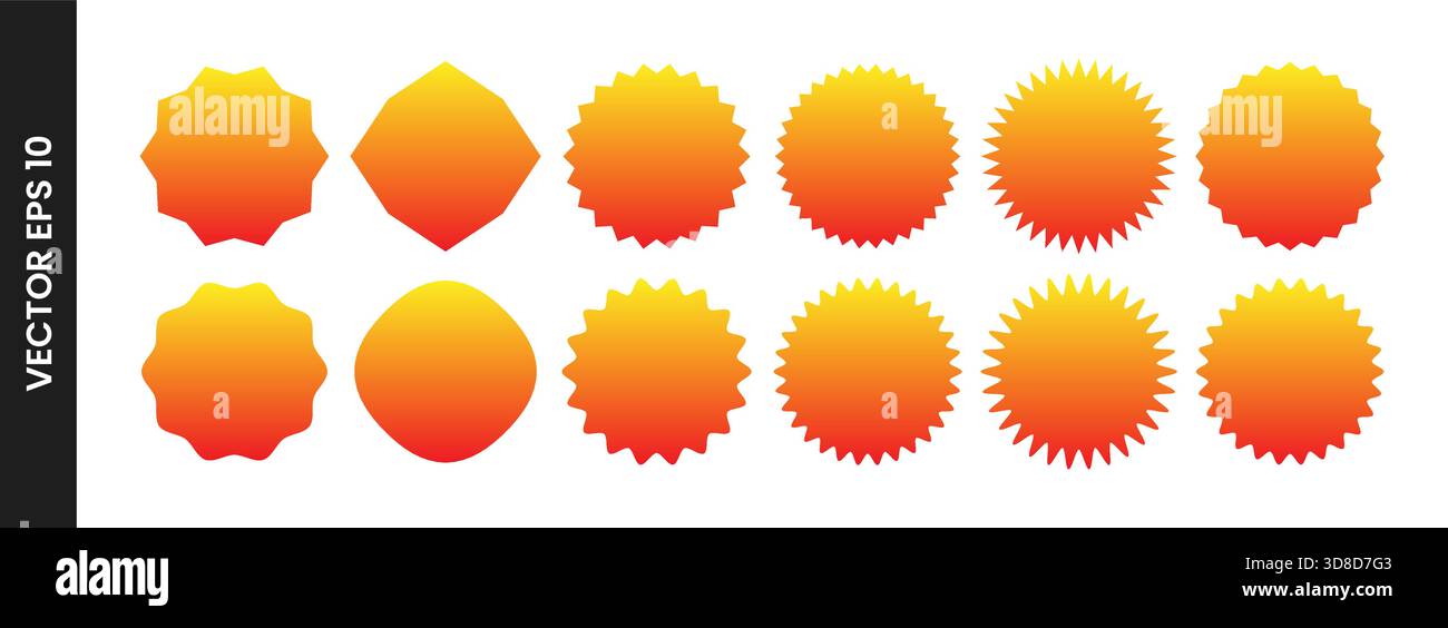 Vektor-Satz von orange Gradient Starburst runde Formen für Abzeichen Rabatt Promo Verkauf Preisschild Promotion Aufkleber Stock Vektor