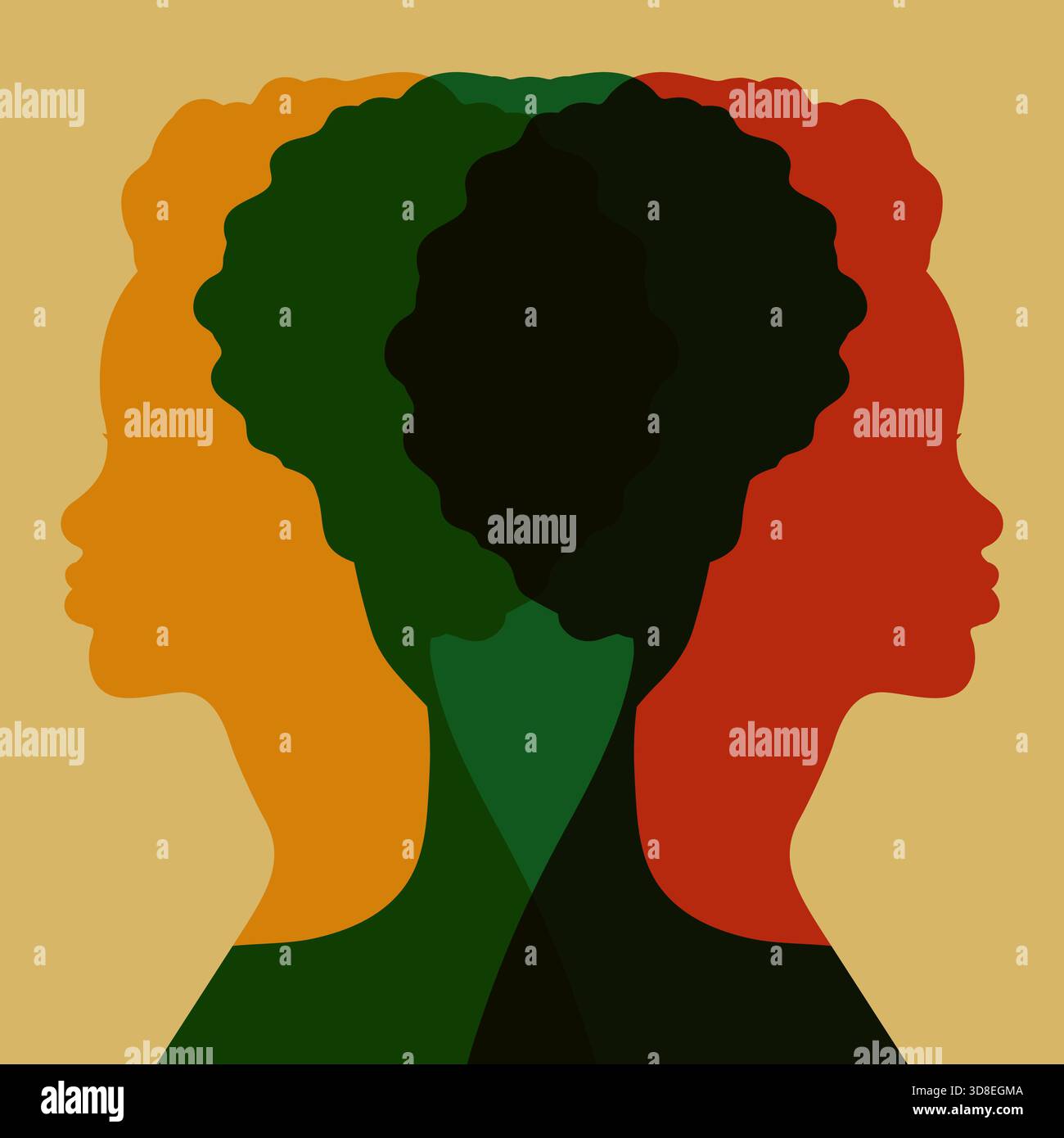 Afrikanische Frauenprofile in roten, gelben, grünen Farben. Black History Month feiern. Vektorabbildung Stock Vektor