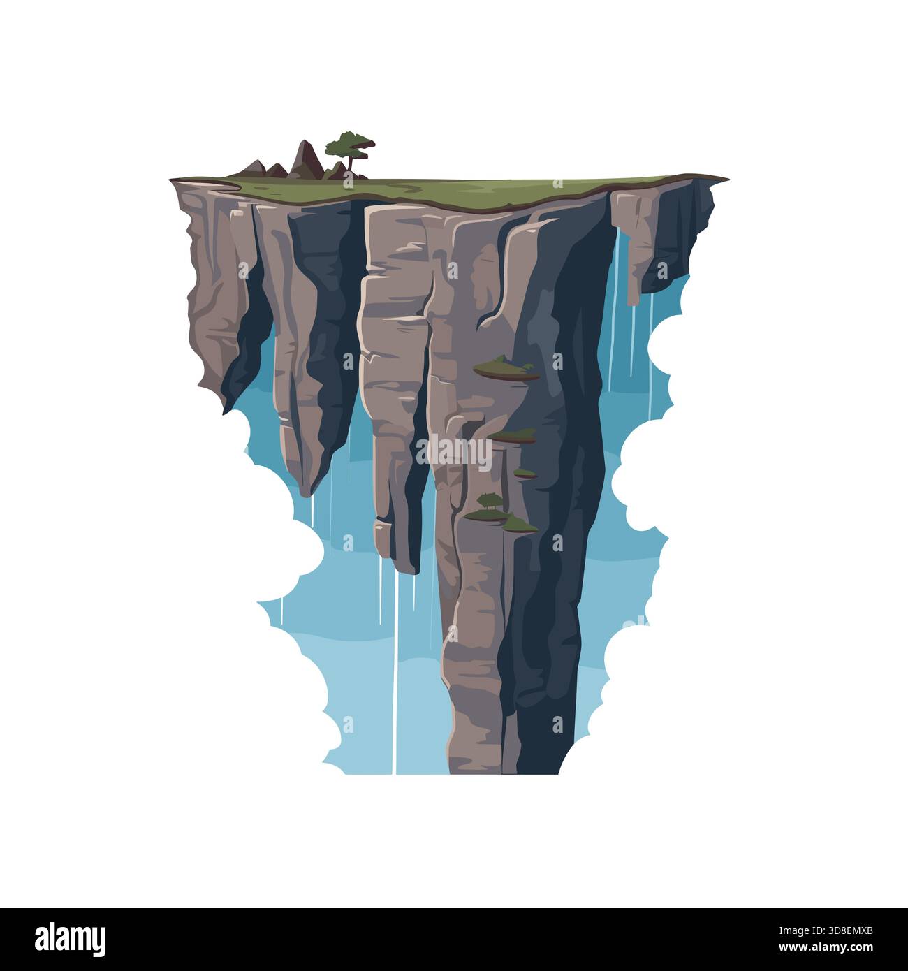 Schwimmende Fantasy-Insel mit einem Wasserfall und felsigen Klippen Stock Vektor