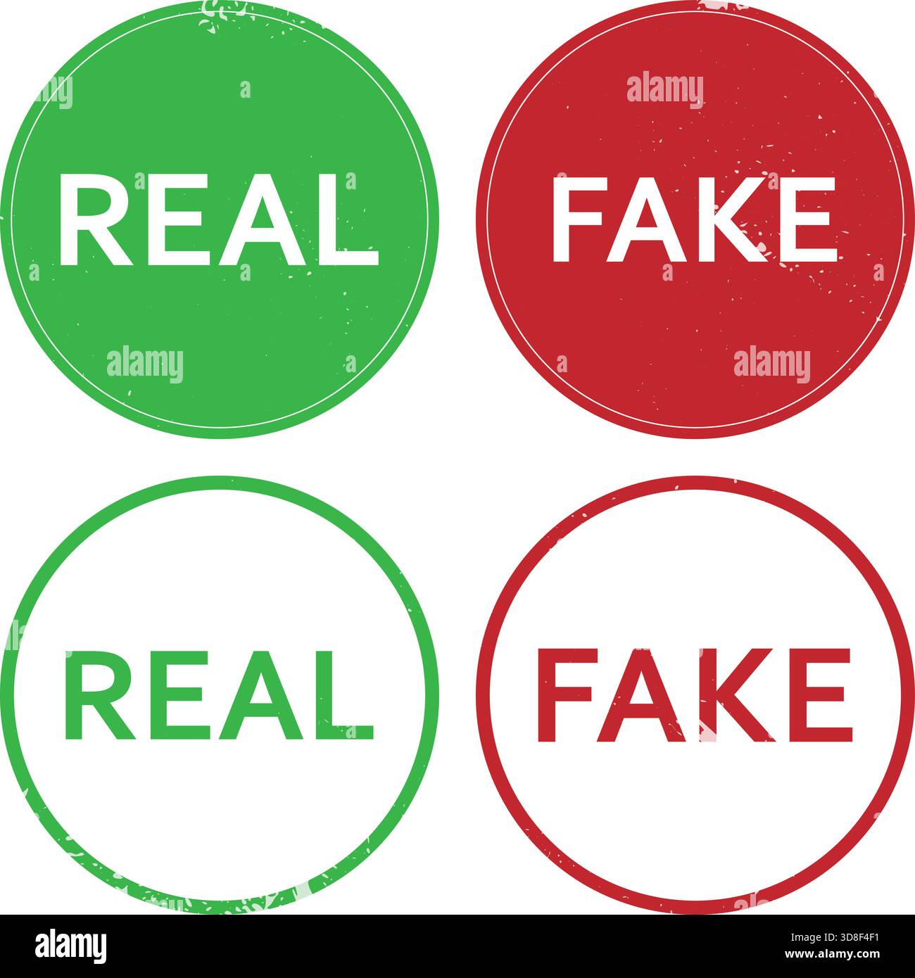 Symbole für reale und gefälschte Etiketten festgelegt Stock Vektor