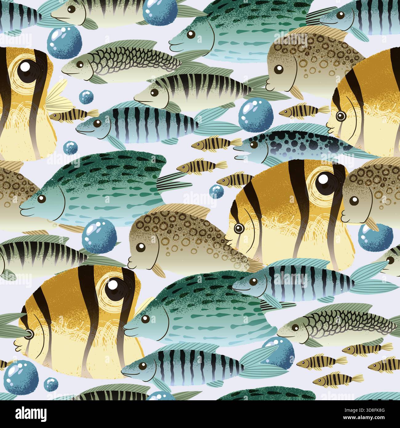 Buntes Meeresfischmuster mit tropischen Unterwassertieren in lebendigem nahtlosem Vektor-Design Stock Vektor