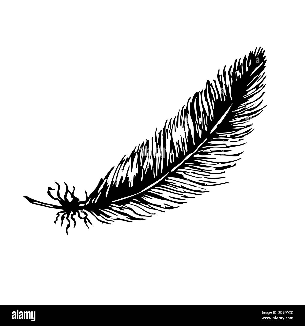 Elegantes Federdesign für erste Kommunionelemente und religiöse Feiern. Handgezeichnet. Schwarz-weiß-Vektorillustration. Stock Vektor