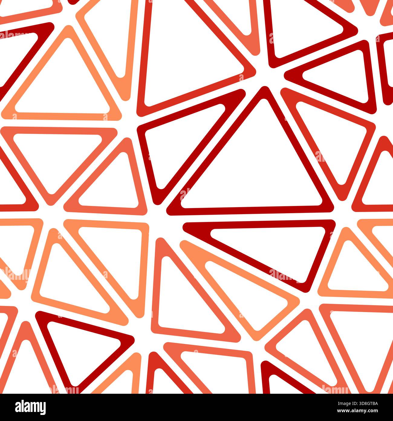 Mosaikdreieck formt den Hintergrund. Großes Dreieck. Monoton. Abgerundete dreieckige Zellen umrissen. Wiederholbares Muster. Scharlachrote Warnung. Stock Vektor